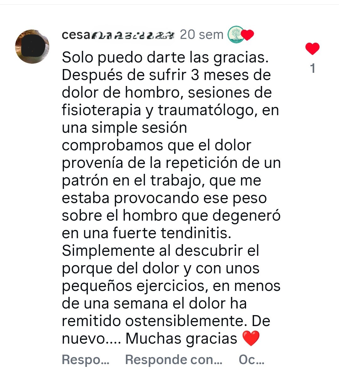 Imagen de un pantallazo de las redes sociales en las que se puede leer una reseña de un paciente.